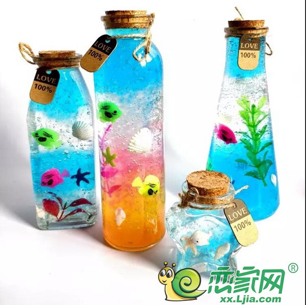 许愿瓶diy承载心愿 当晶莹剔透的玻璃瓶 邂逅七彩的海绵宝宝